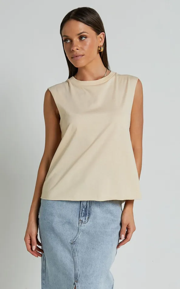 Showpo Gia Tee 8211 High Neck Tshirt In Nude Women Tops