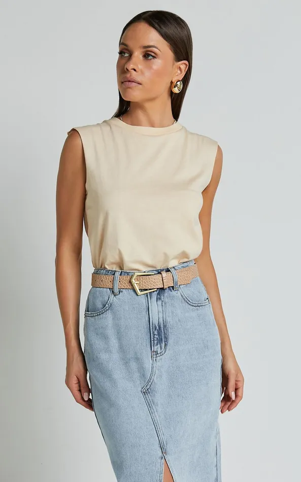 Showpo Gia Tee 8211 High Neck Tshirt In Nude Women Tops