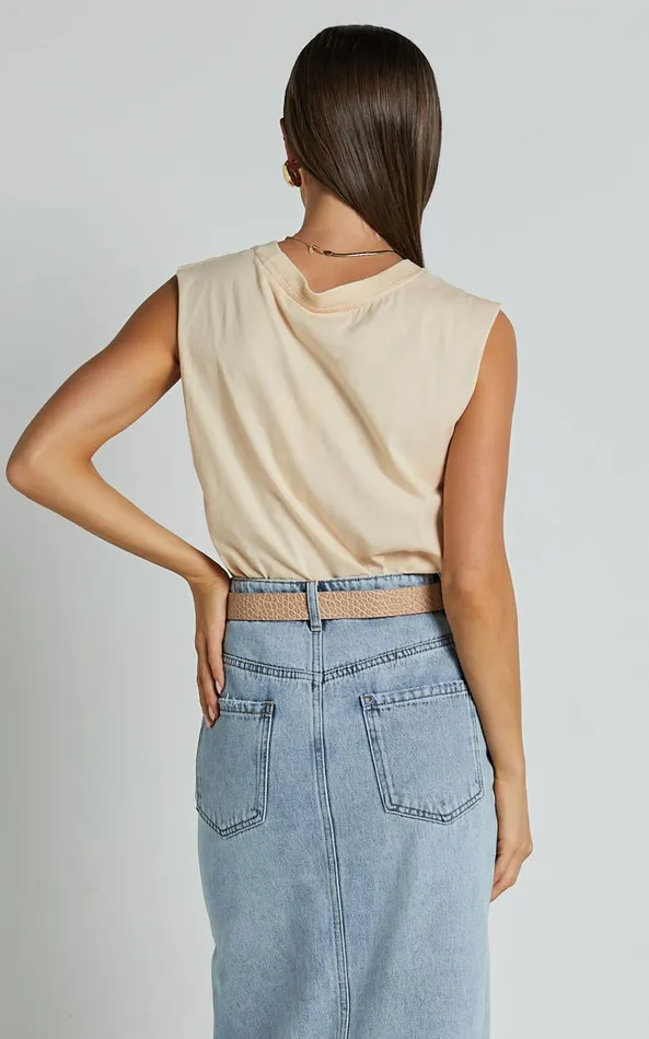 Showpo Gia Tee 8211 High Neck Tshirt In Nude Women Tops