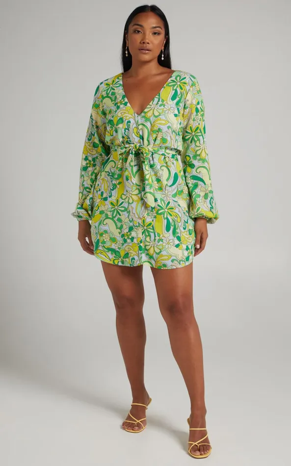 Showpo Gianna Mini Dress 8211 Linen Look Balloon Sleeve Dress In California Dreamin Women Dresses