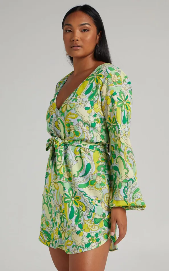 Showpo Gianna Mini Dress 8211 Linen Look Balloon Sleeve Dress In California Dreamin Women Dresses