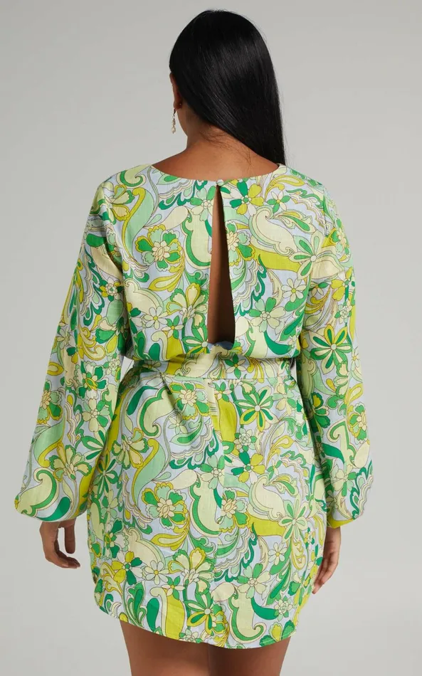 Showpo Gianna Mini Dress 8211 Linen Look Balloon Sleeve Dress In California Dreamin Women Dresses