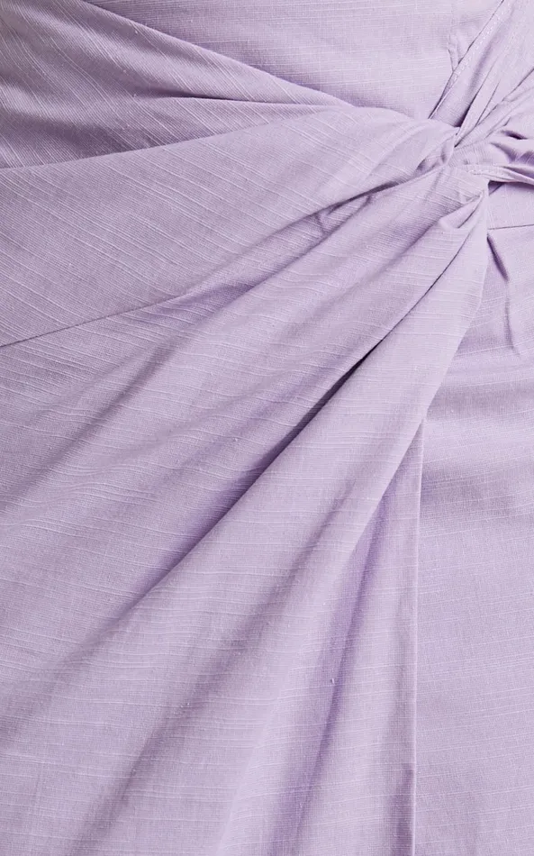 Showpo Gibson Two Piece Set 8211 Linen Look Crop Top And Knot Front Midi Skirt Set In Lilac Women Two Piece Sets and Coords