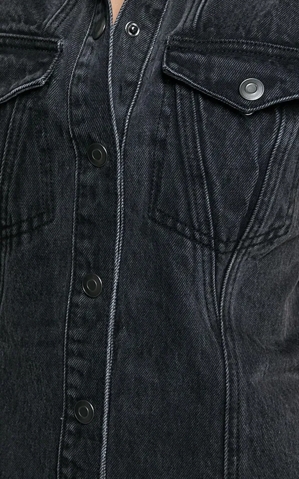 Showpo Gigie Mini Dress 8211 Button Front Collared Denim In Washed Black Women Dresses