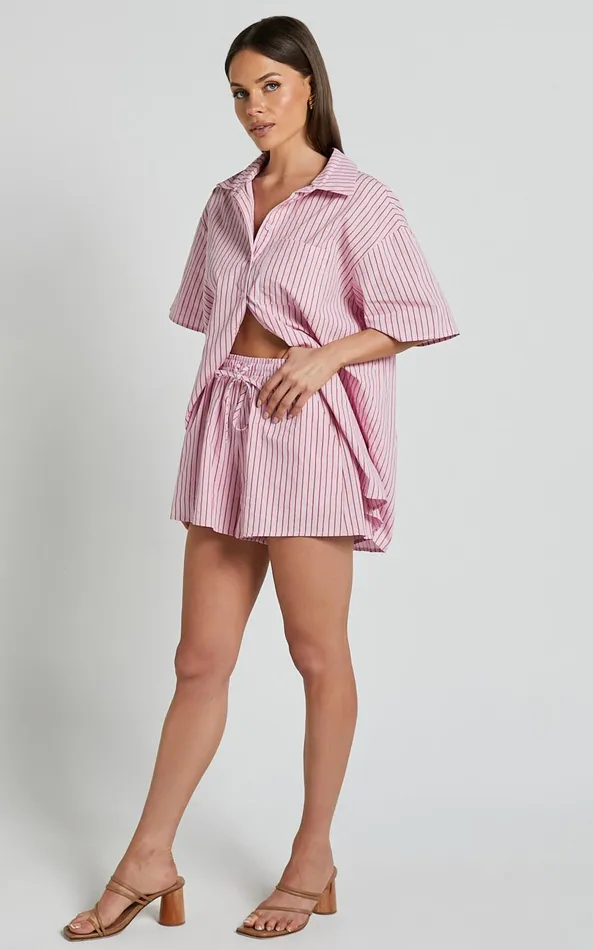 Showpo Gijon Shirt 8211 Collared Button Through Shirt In Pink And Red Stripe Women Tops