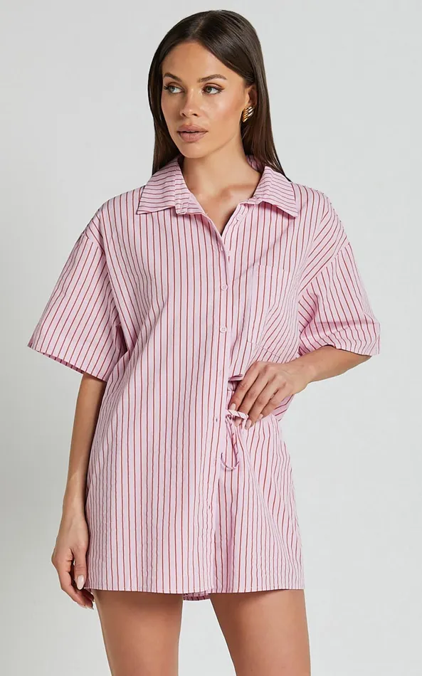 Showpo Gijon Shirt 8211 Collared Button Through Shirt In Pink And Red Stripe Women Tops