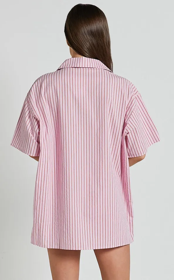 Showpo Gijon Shirt 8211 Collared Button Through Shirt In Pink And Red Stripe Women Tops