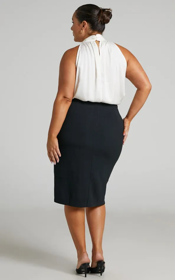 Showpo Ginna Midi Skirt 8211 Front Slit Pencil Skirt In Black Women Skirts