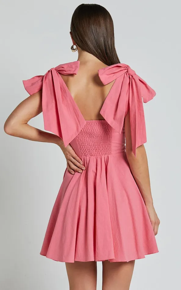 Showpo Girley Mini Dress 8211 Bow Strap Dress In Coral Women Dresses