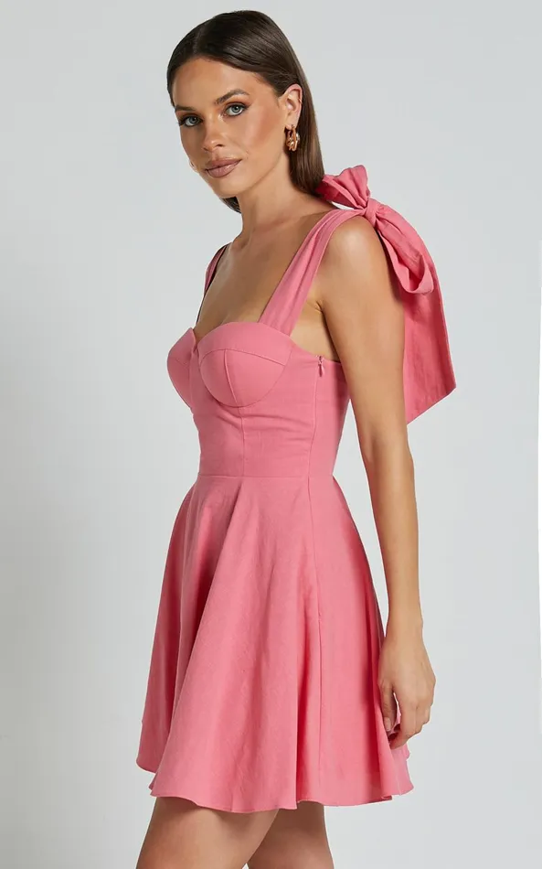 Showpo Girley Mini Dress 8211 Bow Strap Dress In Coral Women Dresses