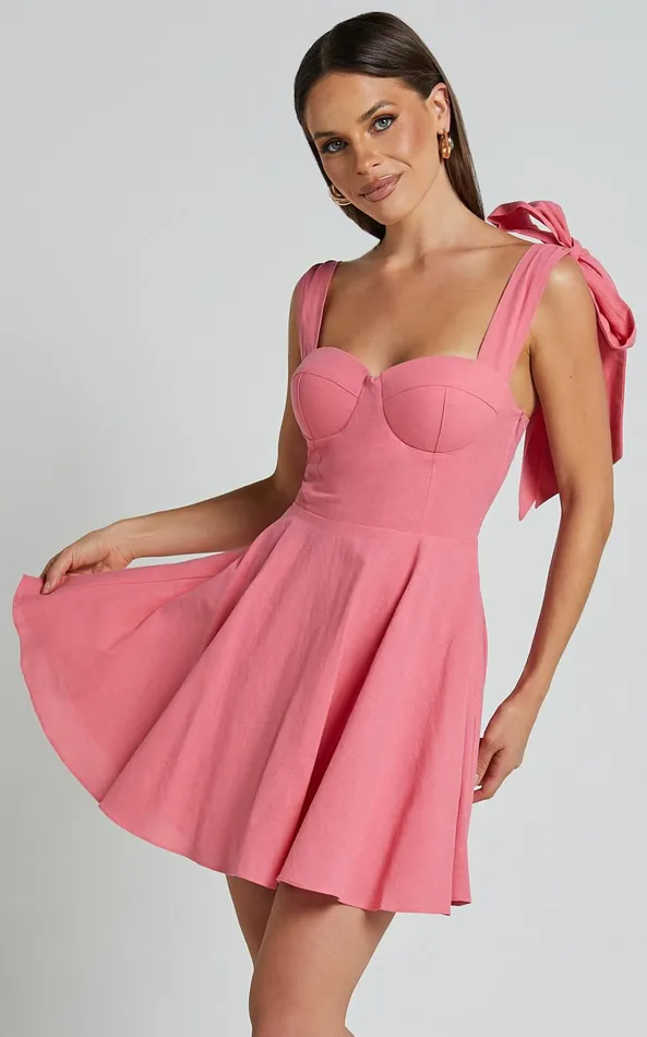 Showpo Girley Mini Dress 8211 Bow Strap Dress In Coral Women Dresses