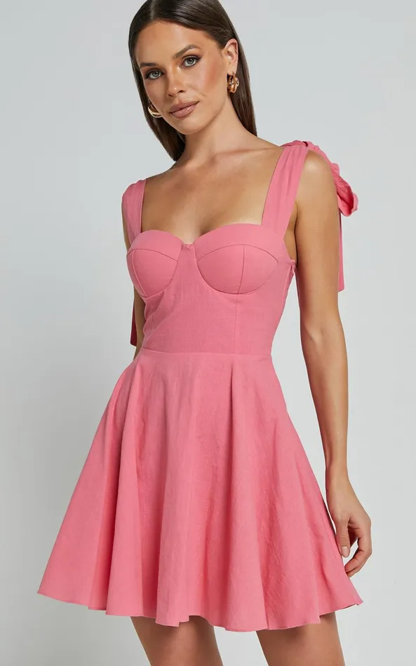 Showpo Girley Mini Dress 8211 Bow Strap Dress In Coral Women Dresses