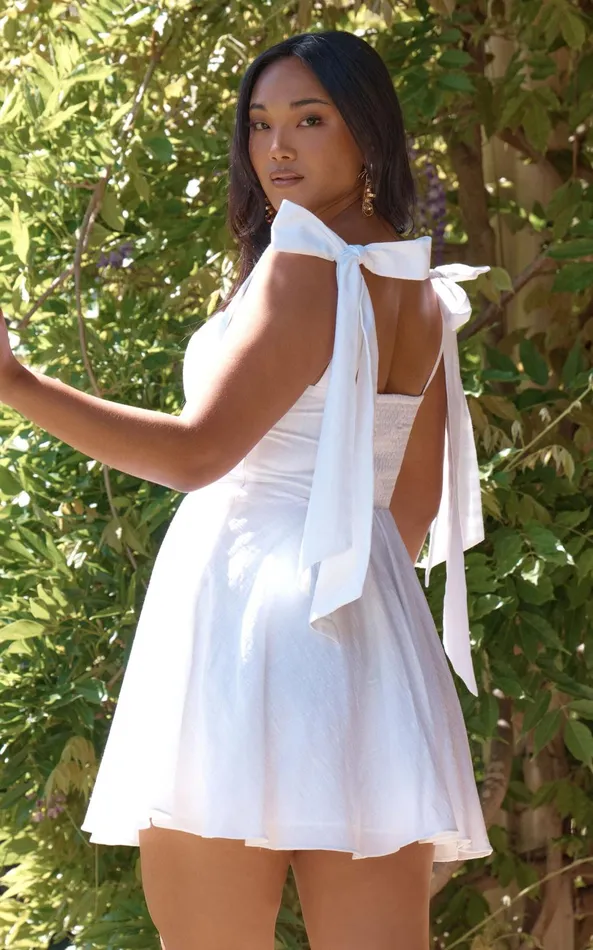 Showpo Girley Mini Dress 8211 Bow Strap Dress In White Women Dresses