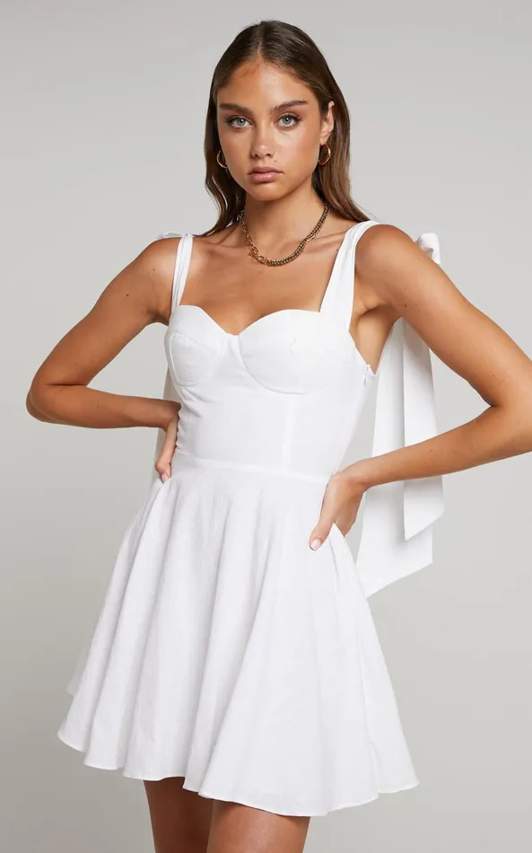 Showpo Girley Mini Dress 8211 Bow Strap Dress In White Women Dresses