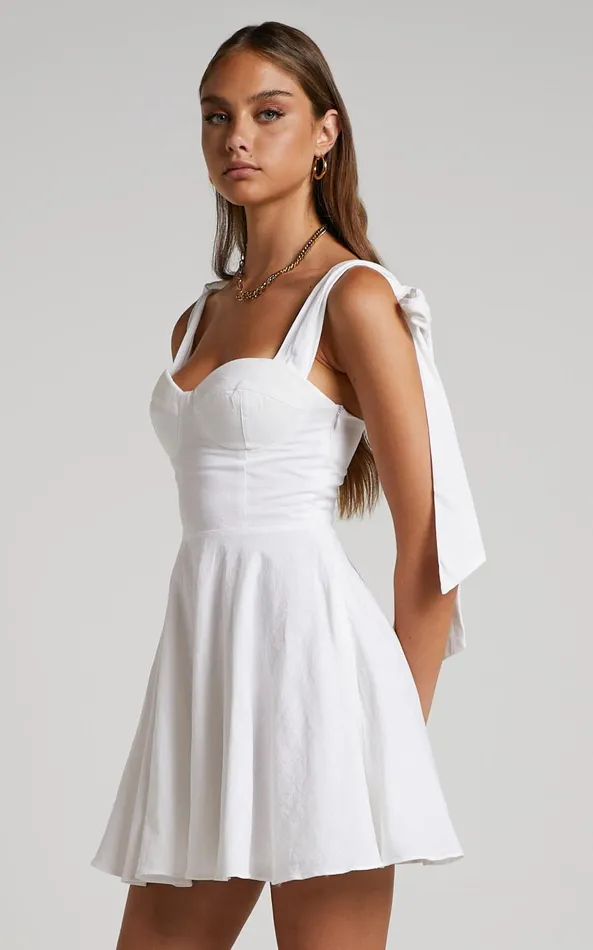 Showpo Girley Mini Dress 8211 Bow Strap Dress In White Women Dresses