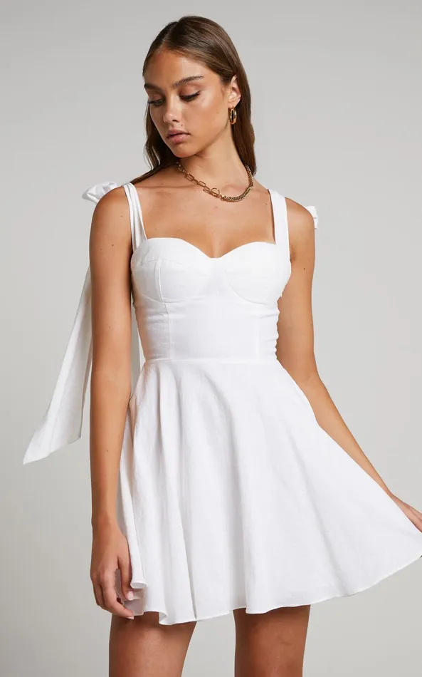 Showpo Girley Mini Dress 8211 Bow Strap Dress In White Women Dresses