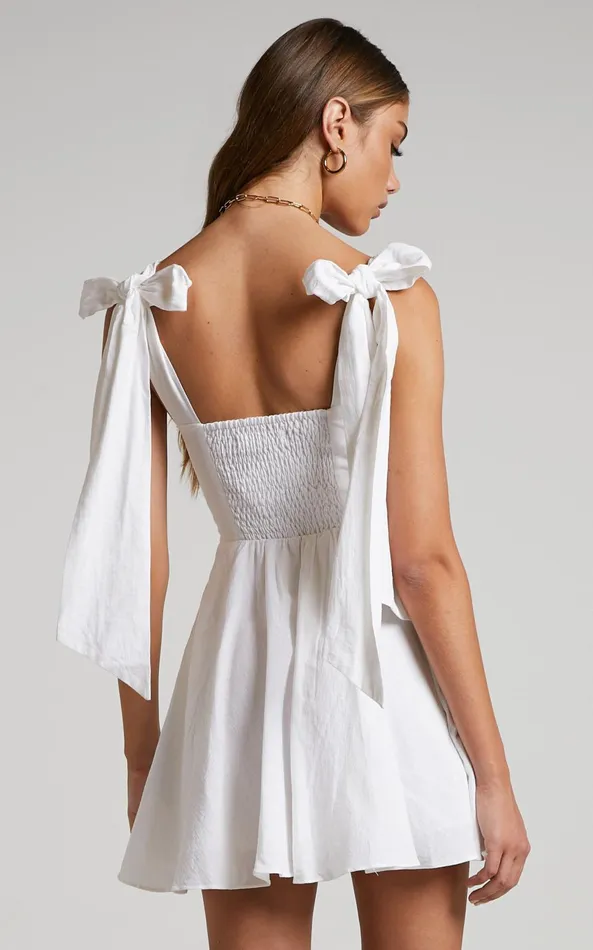 Showpo Girley Mini Dress 8211 Bow Strap Dress In White Women Dresses