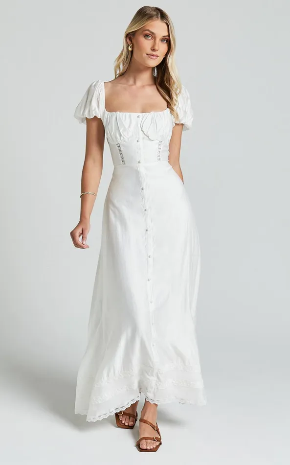 Showpo Giselle Midi Dress 8211 Puff Sleeve Corset Flare Dress In White Women Dresses Showpo Giselle Midi Dress 8211 Puff Sleeve Corset Flare Dress In White Women Dresses