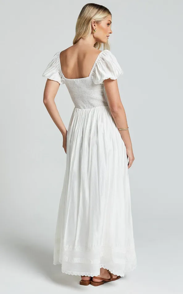 Showpo Giselle Midi Dress 8211 Puff Sleeve Corset Flare Dress In White Women Dresses