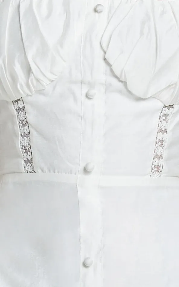Showpo Giselle Midi Dress 8211 Puff Sleeve Corset Flare Dress In White Women Dresses