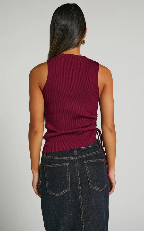 Showpo Giselli Top 8211 Knit Ruched Side Tank Top In Plum Women Knitwear