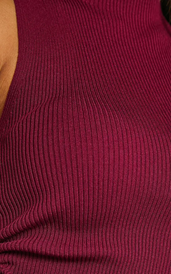 Showpo Giselli Top 8211 Knit Ruched Side Tank Top In Plum Women Knitwear