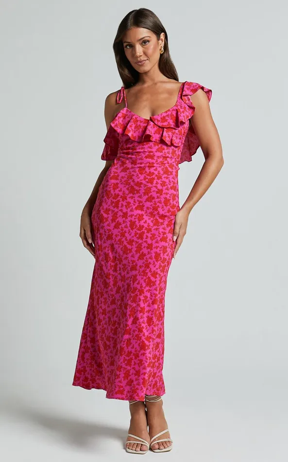 Showpo Giulia Midi Dress 8211 One Shoulder Frill Detail Dress In Pink Floral Women Dresses Showpo Giulia Midi Dress 8211 One Shoulder Frill Detail Dress In Pink Floral Women Dresses