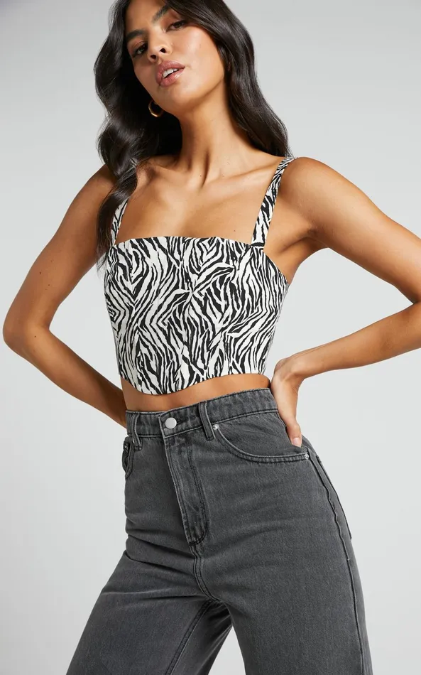 Showpo Gizelle Top 8211 Wide Strap Corset Top In Zebra Print Women Tops