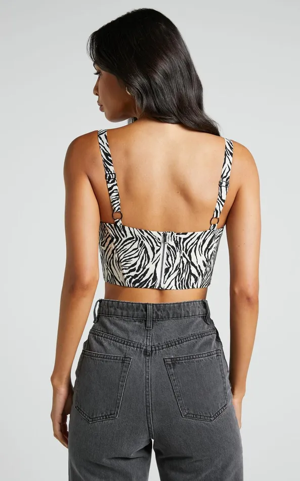 Showpo Gizelle Top 8211 Wide Strap Corset Top In Zebra Print Women Tops
