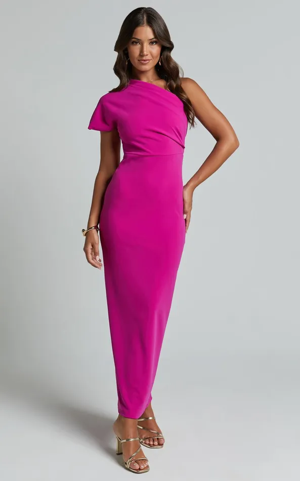 Showpo Gizelly Midi Dress 8211 One Shoulder Ruched Dress In Grape Women Dresses Showpo Gizelly Midi Dress 8211 One Shoulder Ruched Dress In Grape Women Dresses