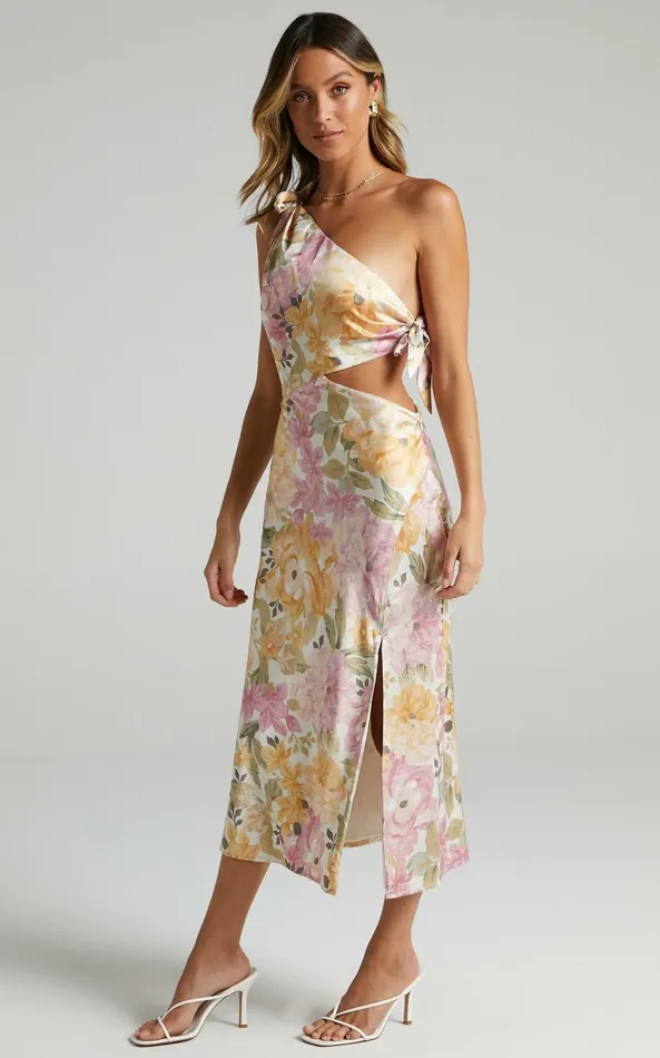 Showpo Glaucus One Shoulder Midi Dress In Elegant Floral Women Dresses