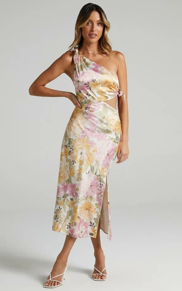Showpo Glaucus One Shoulder Midi Dress In Elegant Floral Women Dresses