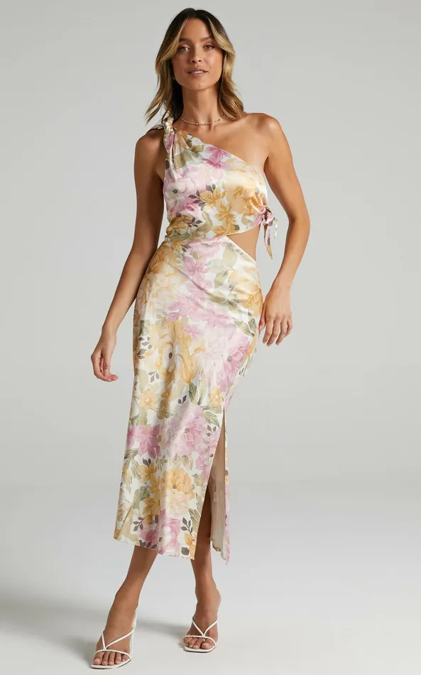 Showpo Glaucus One Shoulder Midi Dress In Elegant Floral Women Dresses