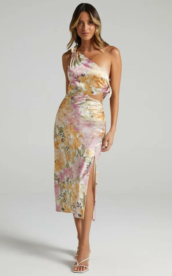 Showpo Glaucus One Shoulder Midi Dress In Elegant Floral Women Dresses