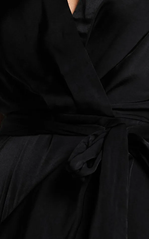 Showpo Glena Midi Dress 8211 V Neck Short Flutter Sleeve Wrap In Black Women Dresses