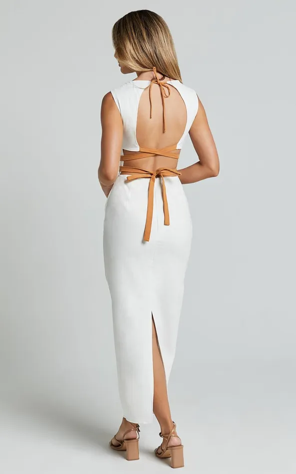 Showpo Glenda Midi Dress 8211 High Neck Sleeveless Back Split Slip Dress In White Women Dresses