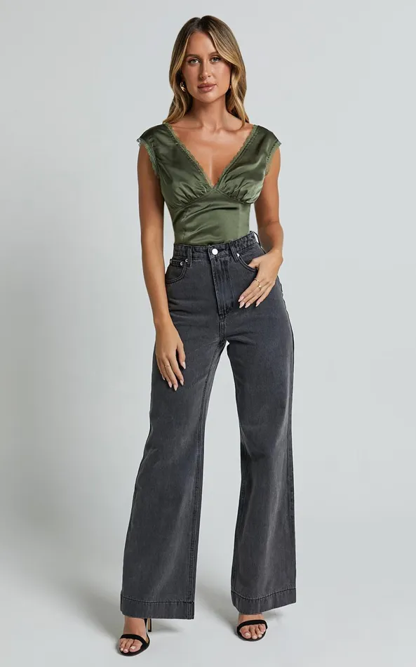 Showpo Gloria Top 8211 V Neck Lace Detail Cap Sleeve Top In Sage Women Tops