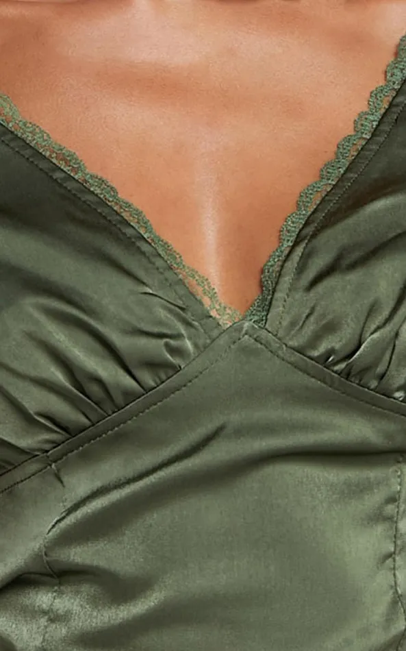 Showpo Gloria Top 8211 V Neck Lace Detail Cap Sleeve Top In Sage Women Tops