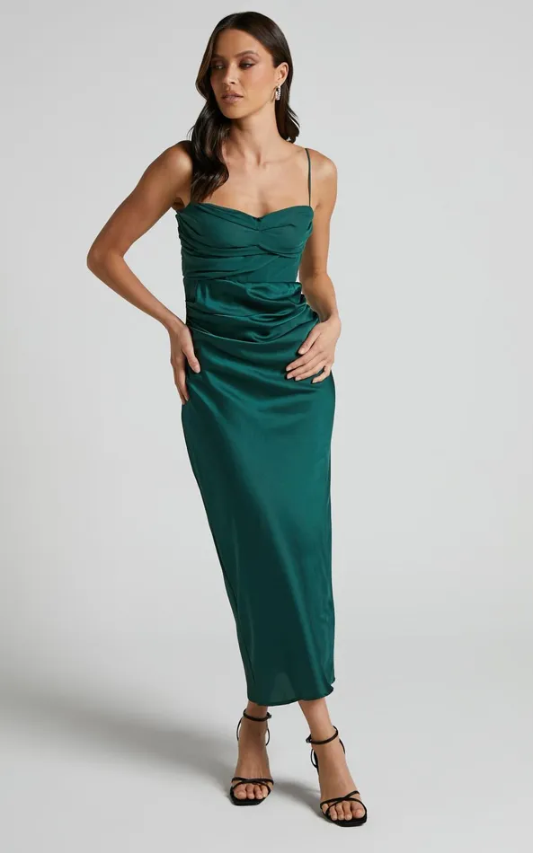 Showpo Glynn Midi Dress 8211 Ruched Sweetheart Bodice Dress In Forest Green Women Dresses Showpo Glynn Midi Dress 8211 Ruched Sweetheart Bodice Dress In Forest Green Women Dresses