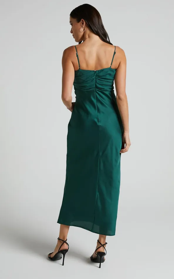Showpo Glynn Midi Dress 8211 Ruched Sweetheart Bodice Dress In Forest Green Women Dresses