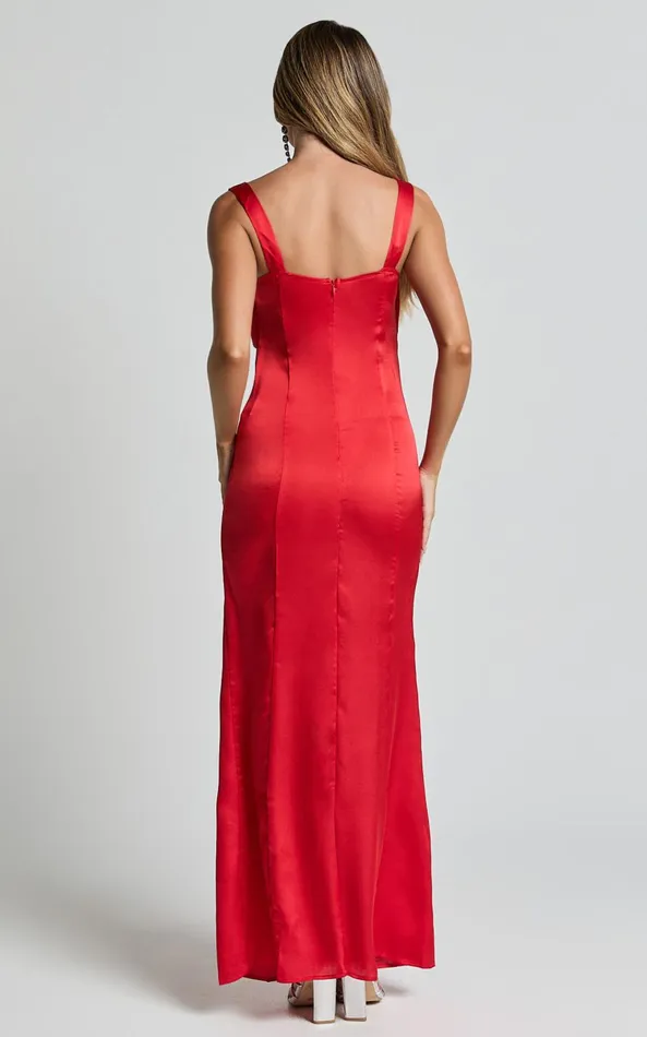 Showpo Grace Maxi Dress 8211 Cowl Neck Satin Slip Dress In Red Women Dresses