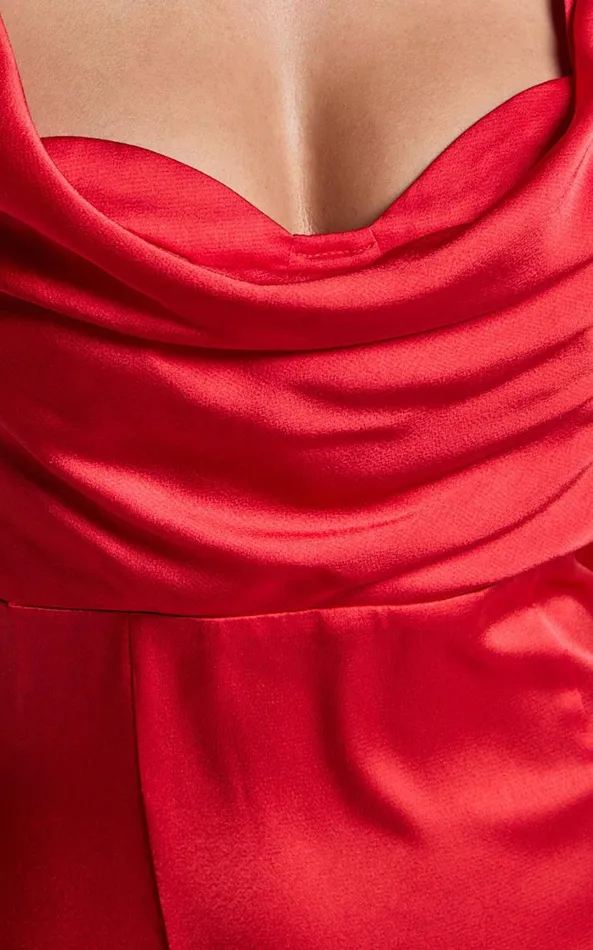 Showpo Grace Maxi Dress 8211 Cowl Neck Satin Slip Dress In Red Women Dresses