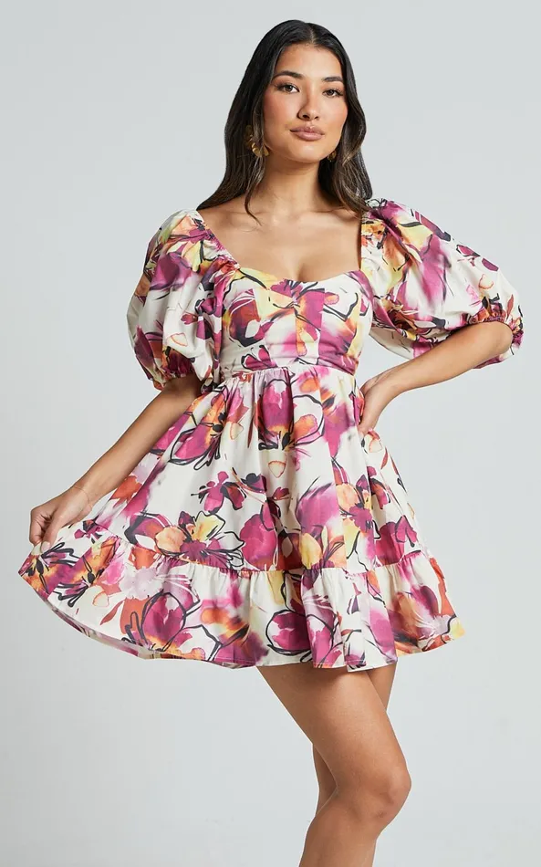 Showpo Gretchen Mini Dress 8211 Puff Sleeve Babydoll Dress In Dahlia Dusk Floral Women Dresses Showpo Gretchen Mini Dress 8211 Puff Sleeve Babydoll Dress In Dahlia Dusk Floral Women Dresses