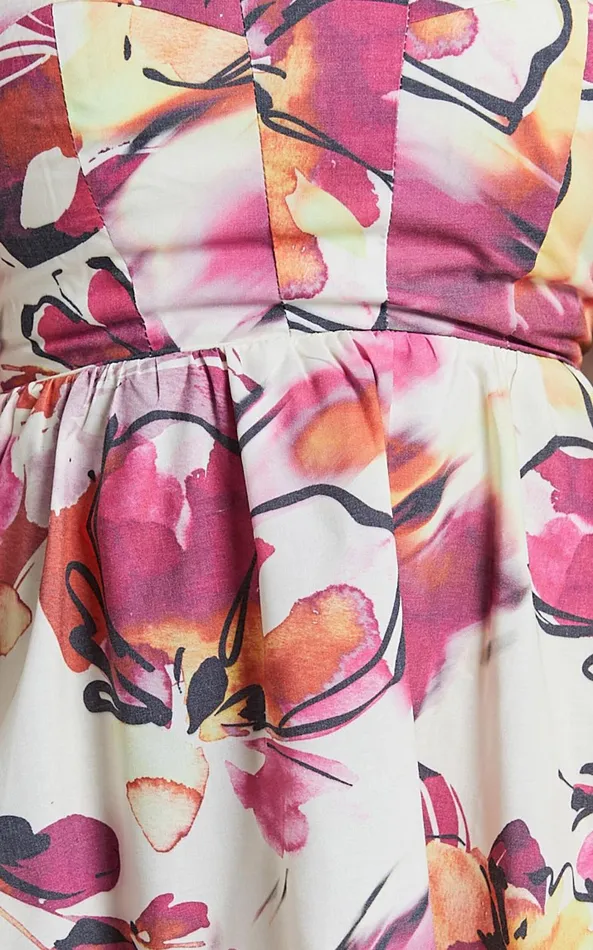 Showpo Gretchen Mini Dress 8211 Puff Sleeve Babydoll Dress In Dahlia Dusk Floral Women Dresses