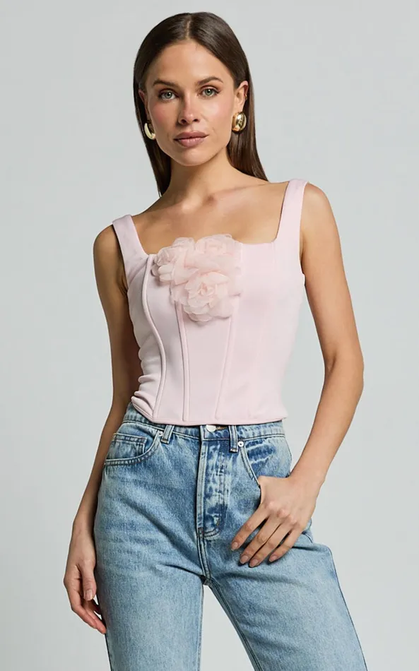 Showpo Grettel Top 8211 Rosette Detail Panelled Corset Top In Pale Pink Women Tops