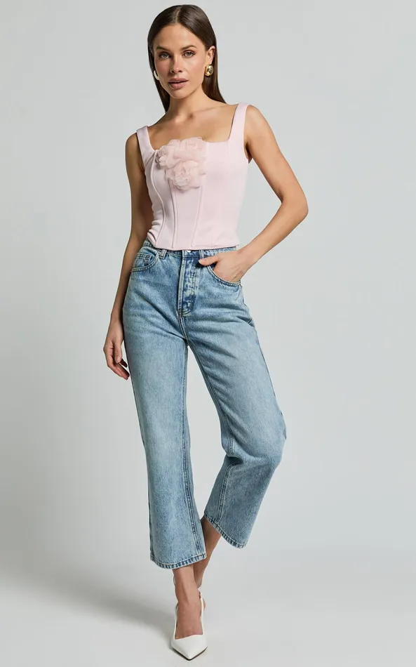 Showpo Grettel Top 8211 Rosette Detail Panelled Corset Top In Pale Pink Women Tops