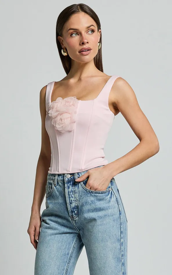 Showpo Grettel Top 8211 Rosette Detail Panelled Corset Top In Pale Pink Women Tops