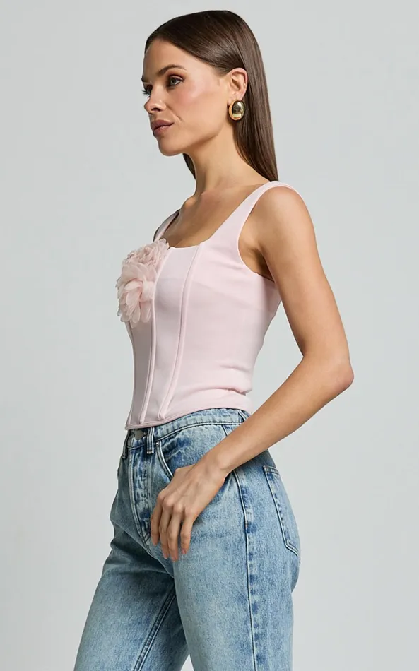 Showpo Grettel Top 8211 Rosette Detail Panelled Corset Top In Pale Pink Women Tops