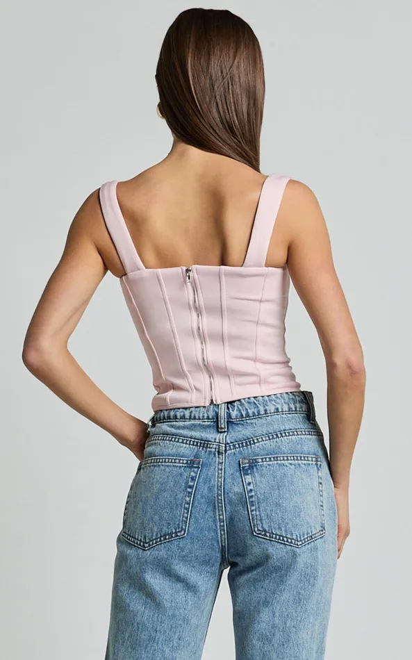 Showpo Grettel Top 8211 Rosette Detail Panelled Corset Top In Pale Pink Women Tops