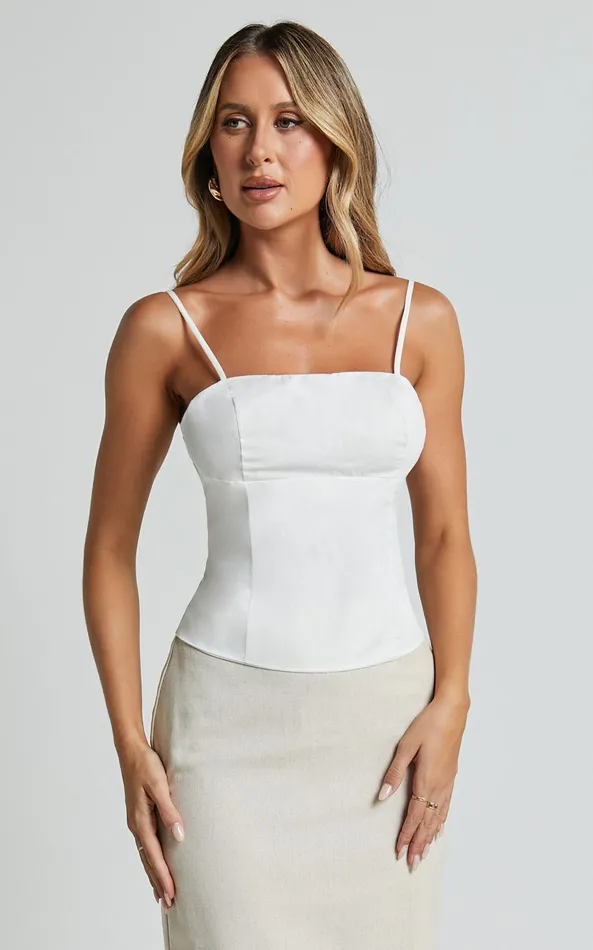 Showpo Grettell Top 8211 Strappy Corset Straight Neck Top In White Women Tops